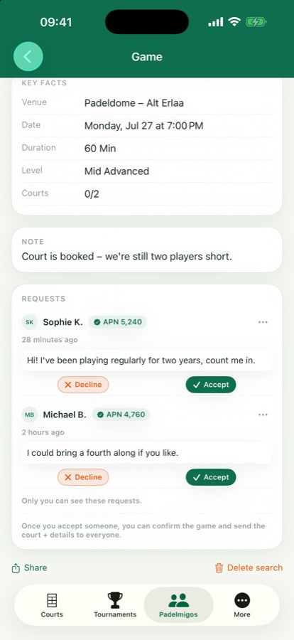 Accept or decline requests