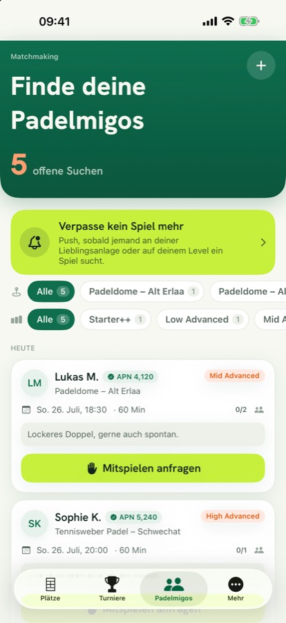 Offene Spiele mit Mitspieler-Suche